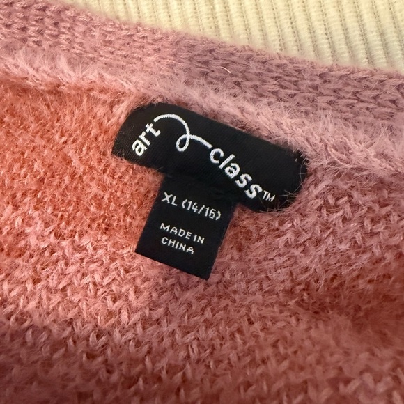 Art Class Girls XL 14/16 Pink Rust Floral Fuzzy Cropped Cardigan Sweater - Picture 3 of 7